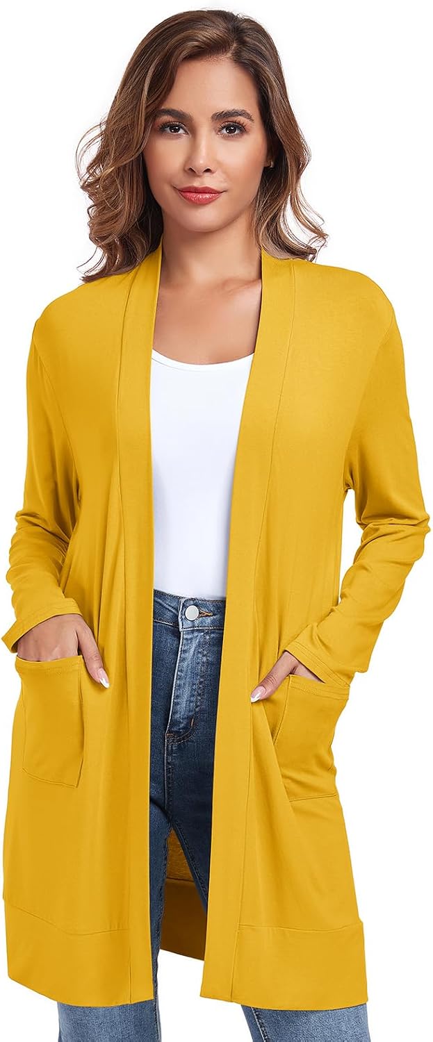 Womens Lightweight Cardigan with Pocket. Long Sleeve Open Front Casual Loose Cardigan