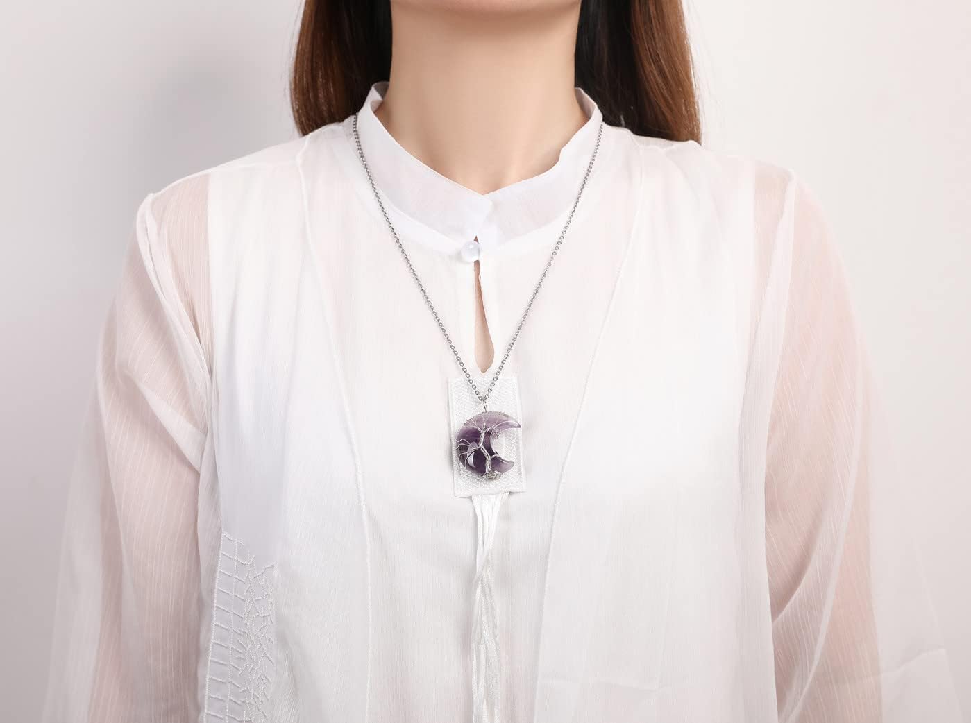 Women Crystal Moon Necklace for Women Purple Jewelry for Women Trendy Tree of Life Wire Wrapped Pendant Spiritual Witchy Gifts