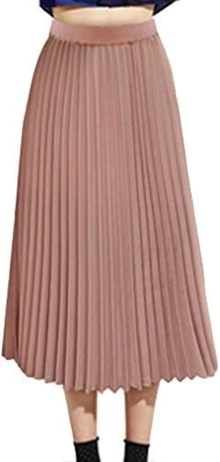 Womens Pleated Midi Skirt.High Waist Swing Summer Pleated Skirt Casual Chiffon Elastic A-line Long Skirts