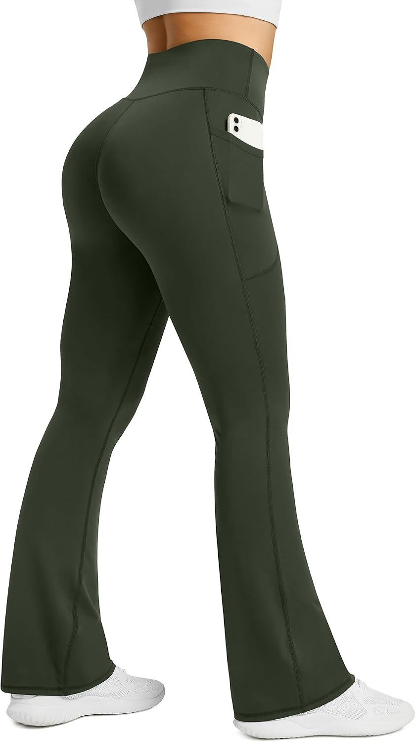 Womens Flared Yoga Pants with Pockets. High Waisted Flare Leggings Bell Bottom Bootcut Yoga Dress Pants Dark Grey