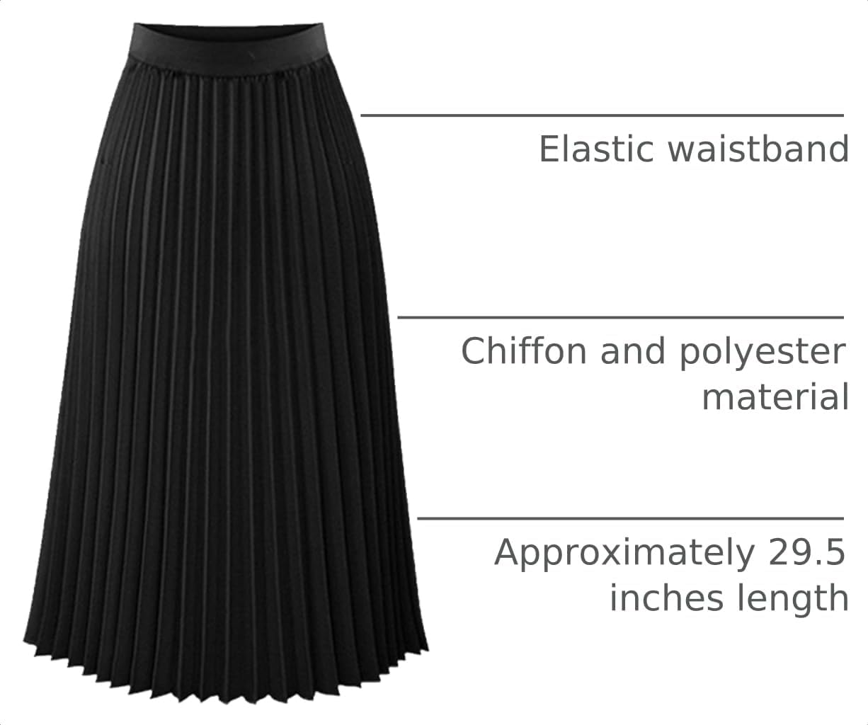 Womens Pleated Midi Skirt.High Waist Swing Summer Pleated Skirt Casual Chiffon Elastic A-line Long Skirts