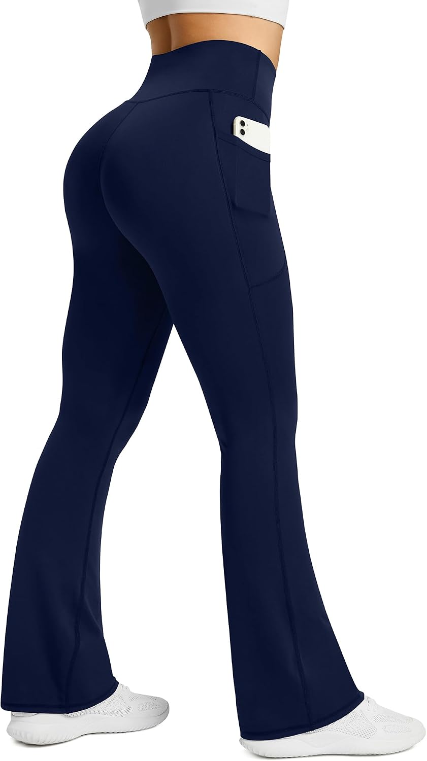 Womens Flared Yoga Pants with Pockets. High Waisted Flare Leggings Bell Bottom Bootcut Yoga Dress Pants Dark Grey