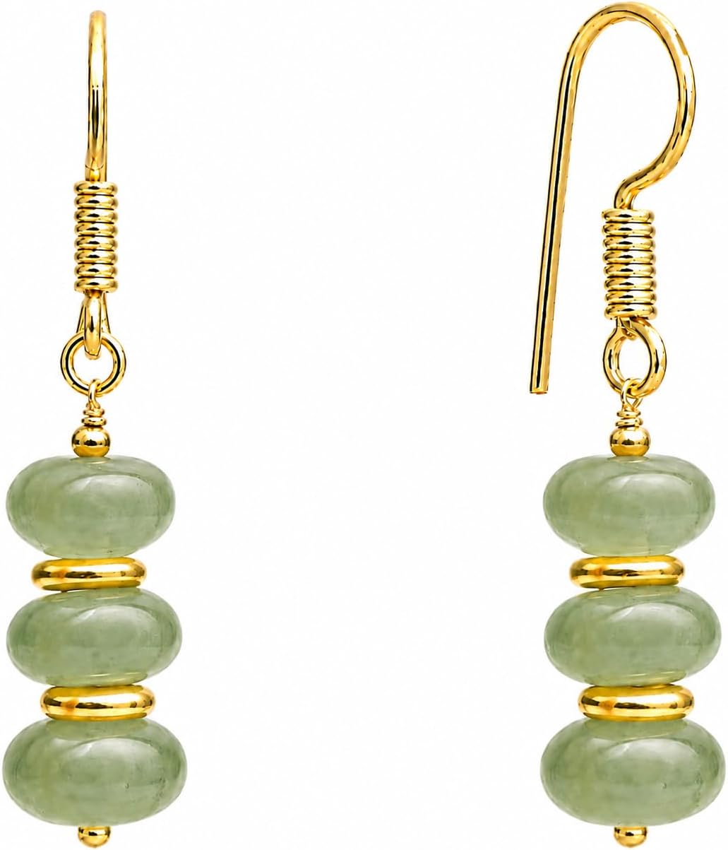 Handmade light green beaded dangle earrings ¡ª natural gemstone drops in soft sage on gold-plated brass. Boho. lightweight.