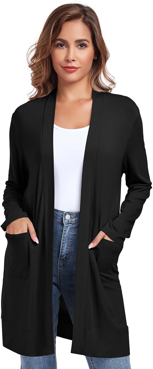 Womens Lightweight Cardigan with Pocket. Long Sleeve Open Front Casual Loose Cardigan