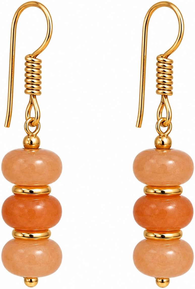 Handmade light green beaded dangle earrings ¡ª natural gemstone drops in soft sage on gold-plated brass. Boho. lightweight.