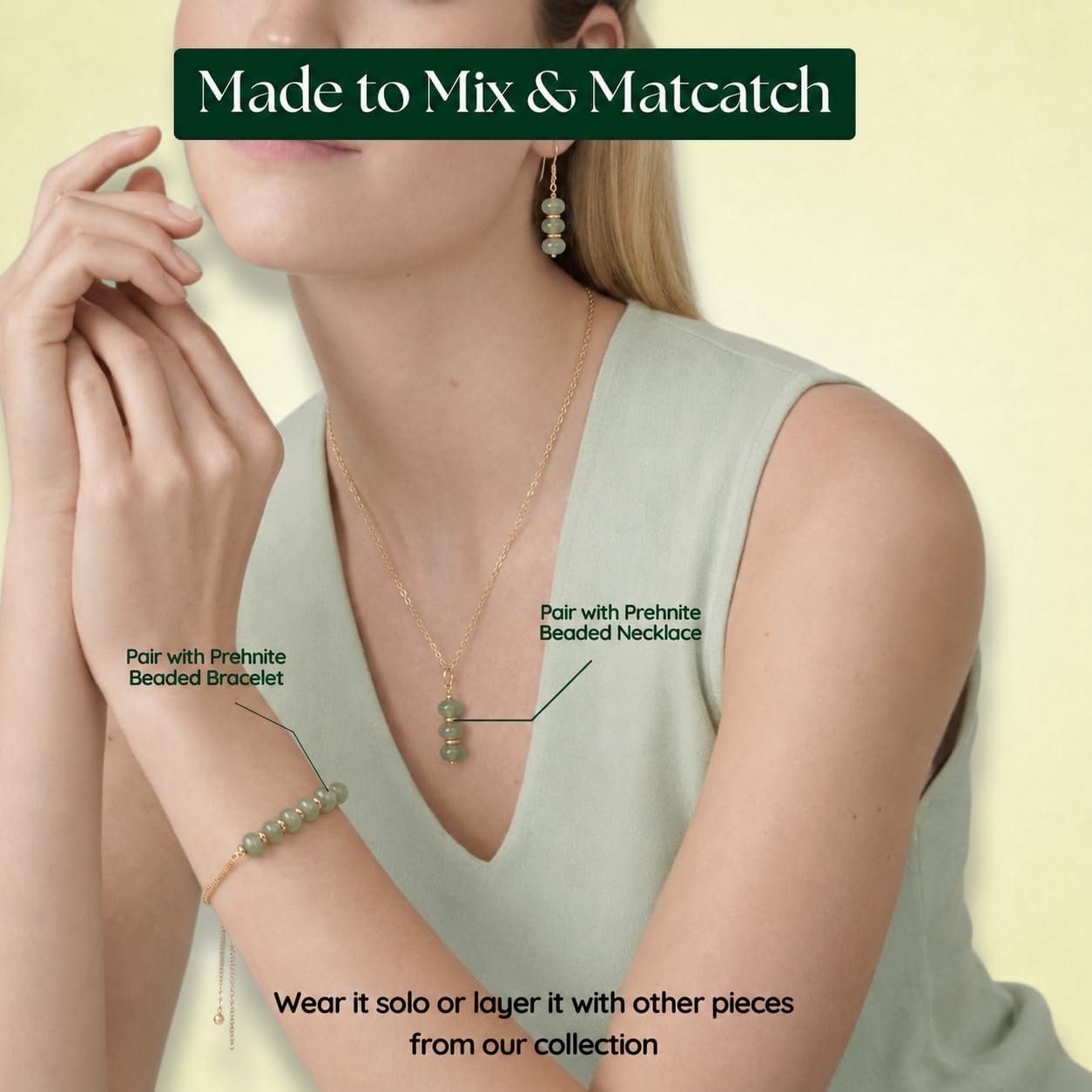 Handmade light green beaded dangle earrings ¡ª natural gemstone drops in soft sage on gold-plated brass. Boho. lightweight.