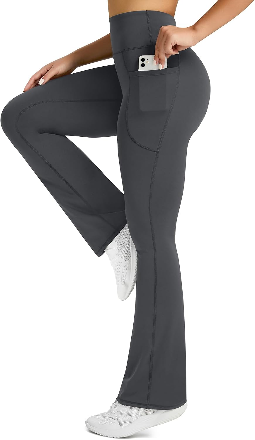 Womens Flared Yoga Pants with Pockets. High Waisted Flare Leggings Bell Bottom Bootcut Yoga Dress Pants Dark Grey