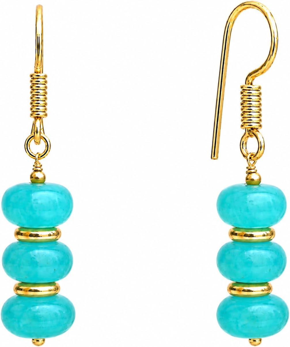 Handmade light green beaded dangle earrings ¡ª natural gemstone drops in soft sage on gold-plated brass. Boho. lightweight.