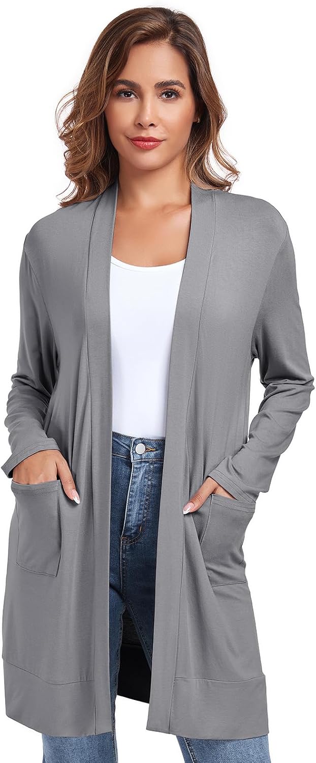 Womens Lightweight Cardigan with Pocket. Long Sleeve Open Front Casual Loose Cardigan