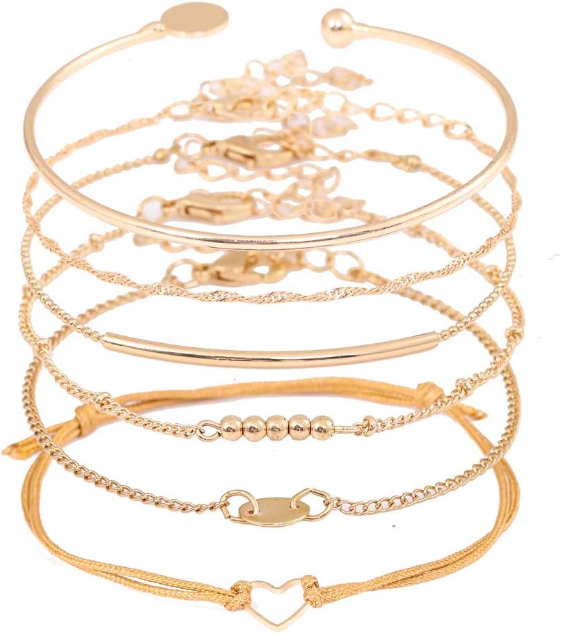 Charm Bracelets Set Bohemian Multiple Layered Beaded Bracelet for Women Delicate Chain Bracelet Bangle Cuff (Multicolor)