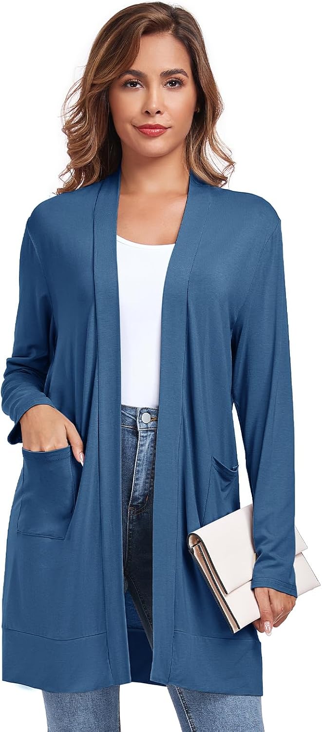 Womens Lightweight Cardigan with Pocket. Long Sleeve Open Front Casual Loose Cardigan