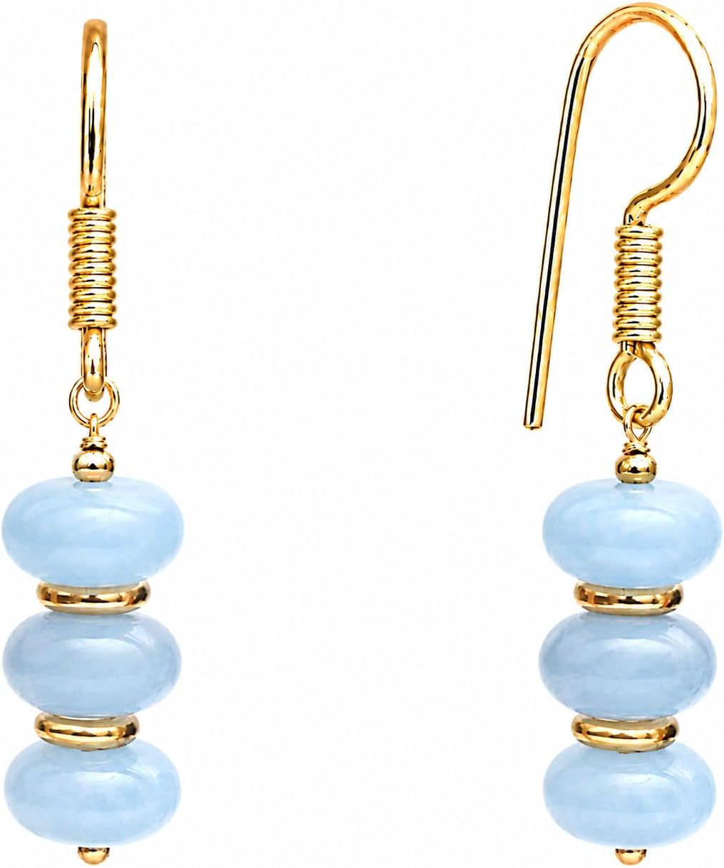Handmade light green beaded dangle earrings ¡ª natural gemstone drops in soft sage on gold-plated brass. Boho. lightweight.