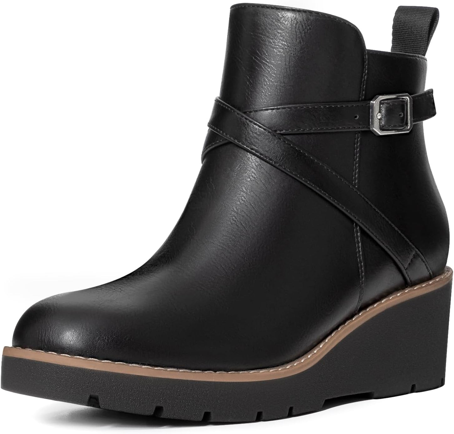 Wedge Boots for Women Fashion Platform Lug Sole Leather Buckle Zipper Short Ankle Booties Grey Size 5.5 | Ankle & Bootie