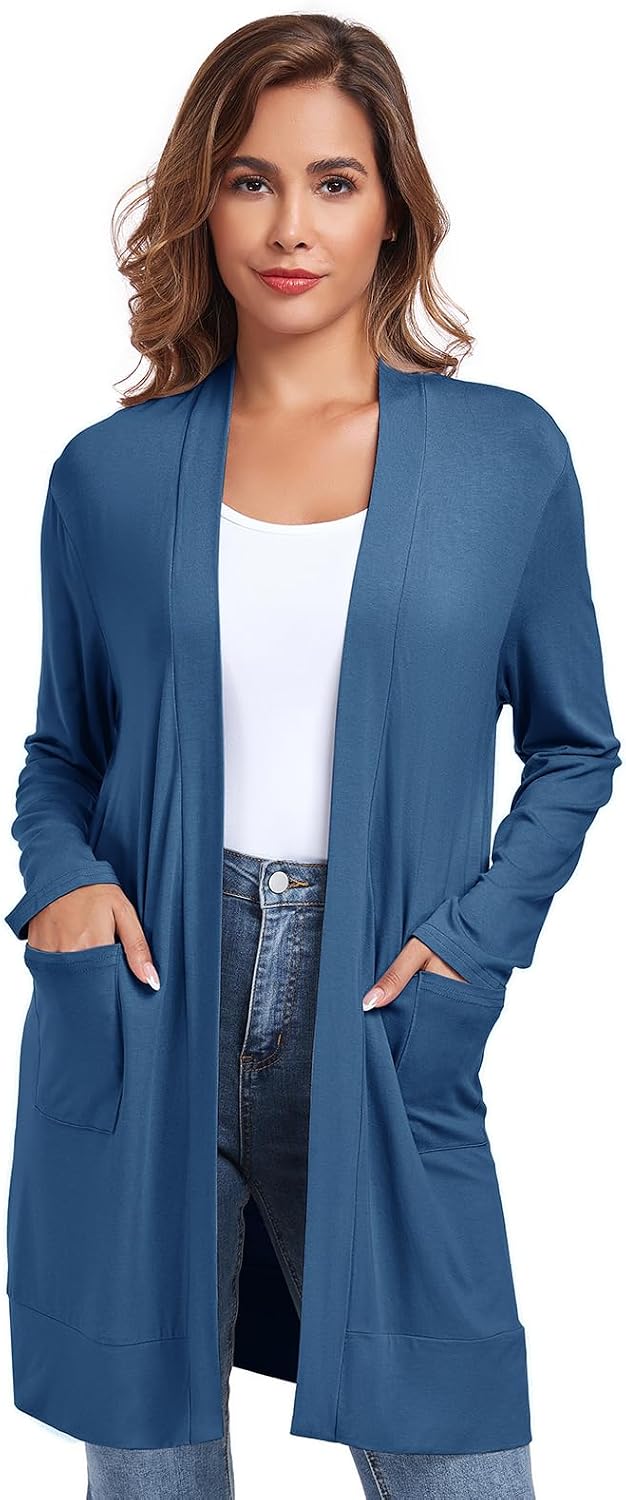 Womens Lightweight Cardigan with Pocket. Long Sleeve Open Front Casual Loose Cardigan