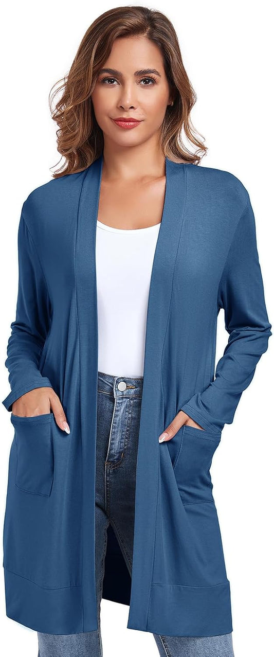 Womens Lightweight Cardigan with Pocket. Long Sleeve Open Front Casual Loose Cardigan