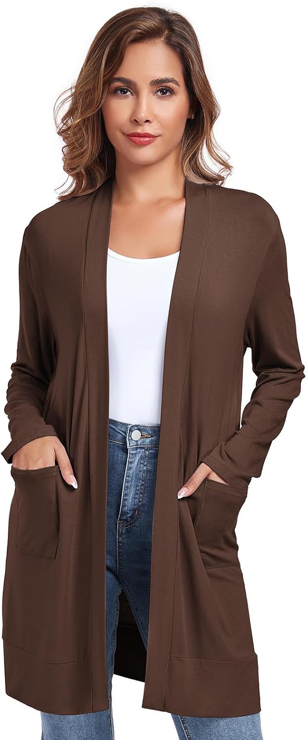 Womens Lightweight Cardigan with Pocket. Long Sleeve Open Front Casual Loose Cardigan