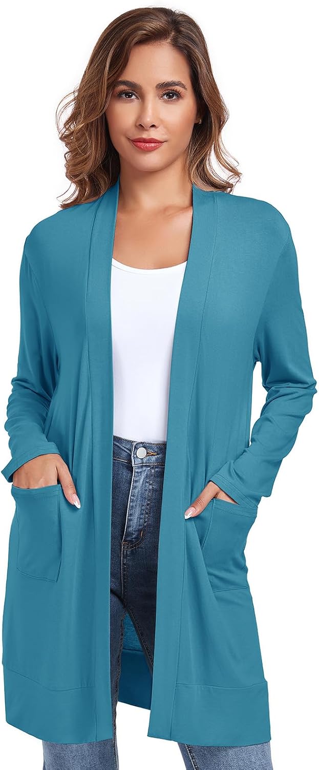 Womens Lightweight Cardigan with Pocket. Long Sleeve Open Front Casual Loose Cardigan