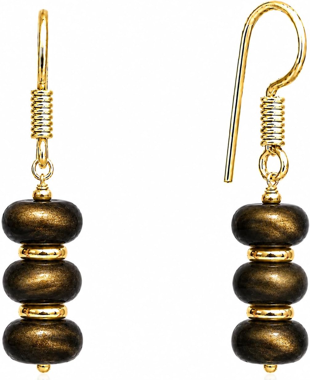 Handmade light green beaded dangle earrings ¡ª natural gemstone drops in soft sage on gold-plated brass. Boho. lightweight.