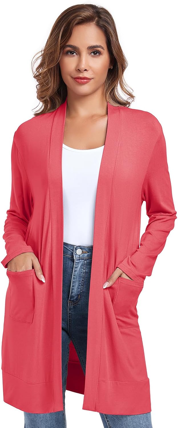 Womens Lightweight Cardigan with Pocket. Long Sleeve Open Front Casual Loose Cardigan