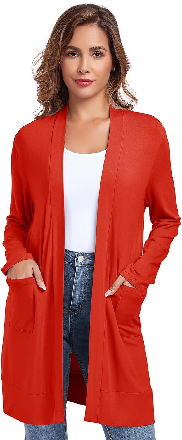 Womens Lightweight Cardigan with Pocket. Long Sleeve Open Front Casual Loose Cardigan