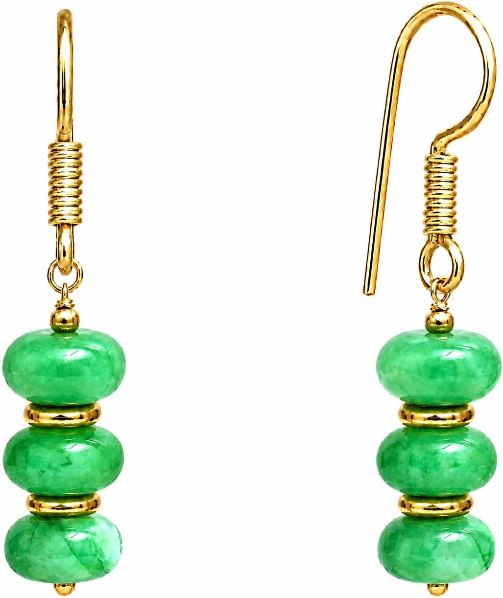 Handmade light green beaded dangle earrings ¡ª natural gemstone drops in soft sage on gold-plated brass. Boho. lightweight.