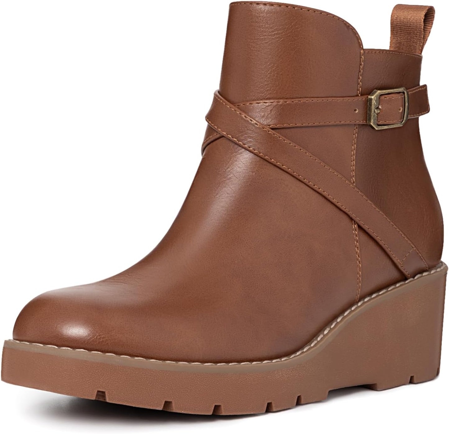 Wedge Boots for Women Fashion Platform Lug Sole Leather Buckle Zipper Short Ankle Booties Grey Size 5.5 | Ankle & Bootie