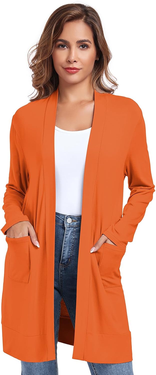 Womens Lightweight Cardigan with Pocket. Long Sleeve Open Front Casual Loose Cardigan