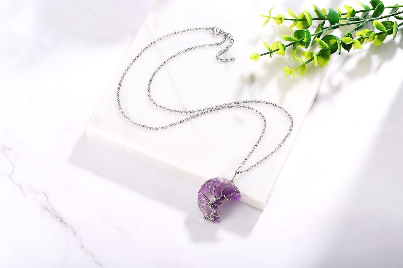 Women Crystal Moon Necklace for Women Purple Jewelry for Women Trendy Tree of Life Wire Wrapped Pendant Spiritual Witchy Gifts