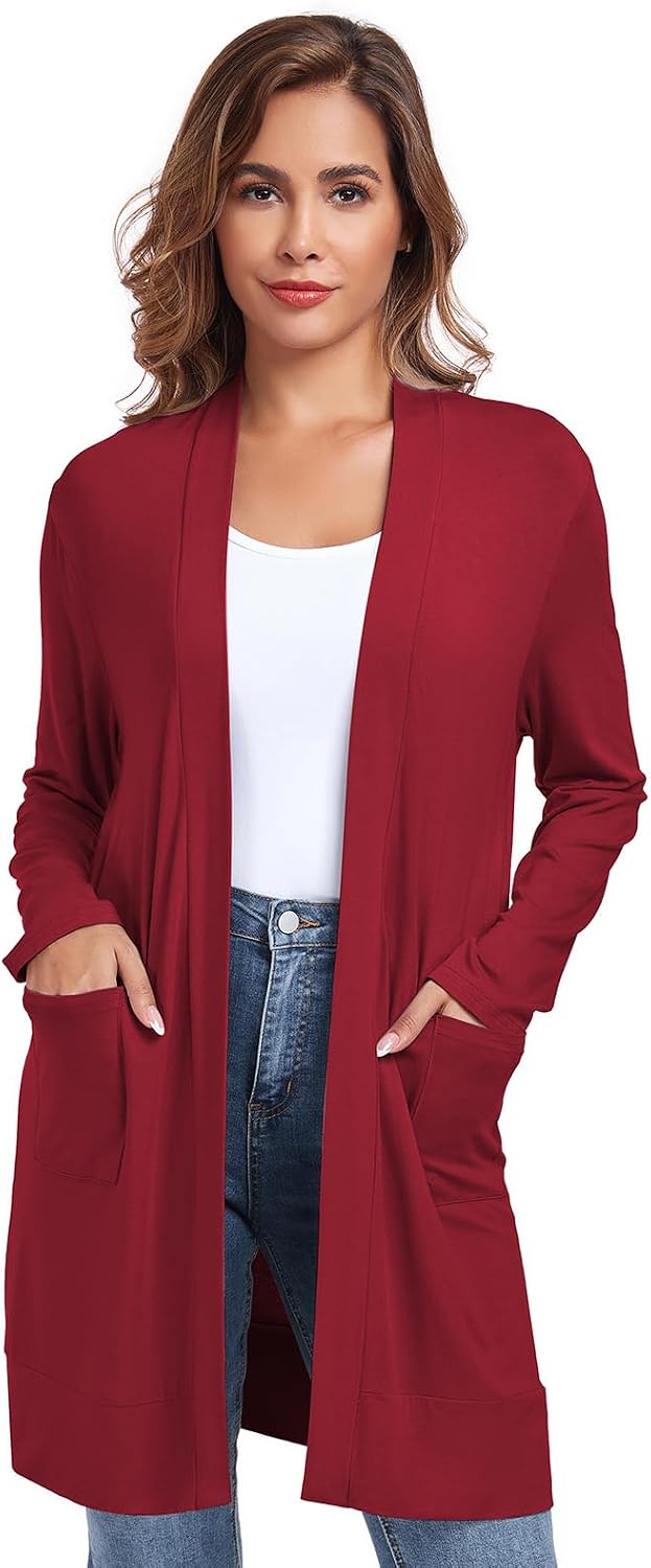 Womens Lightweight Cardigan with Pocket. Long Sleeve Open Front Casual Loose Cardigan