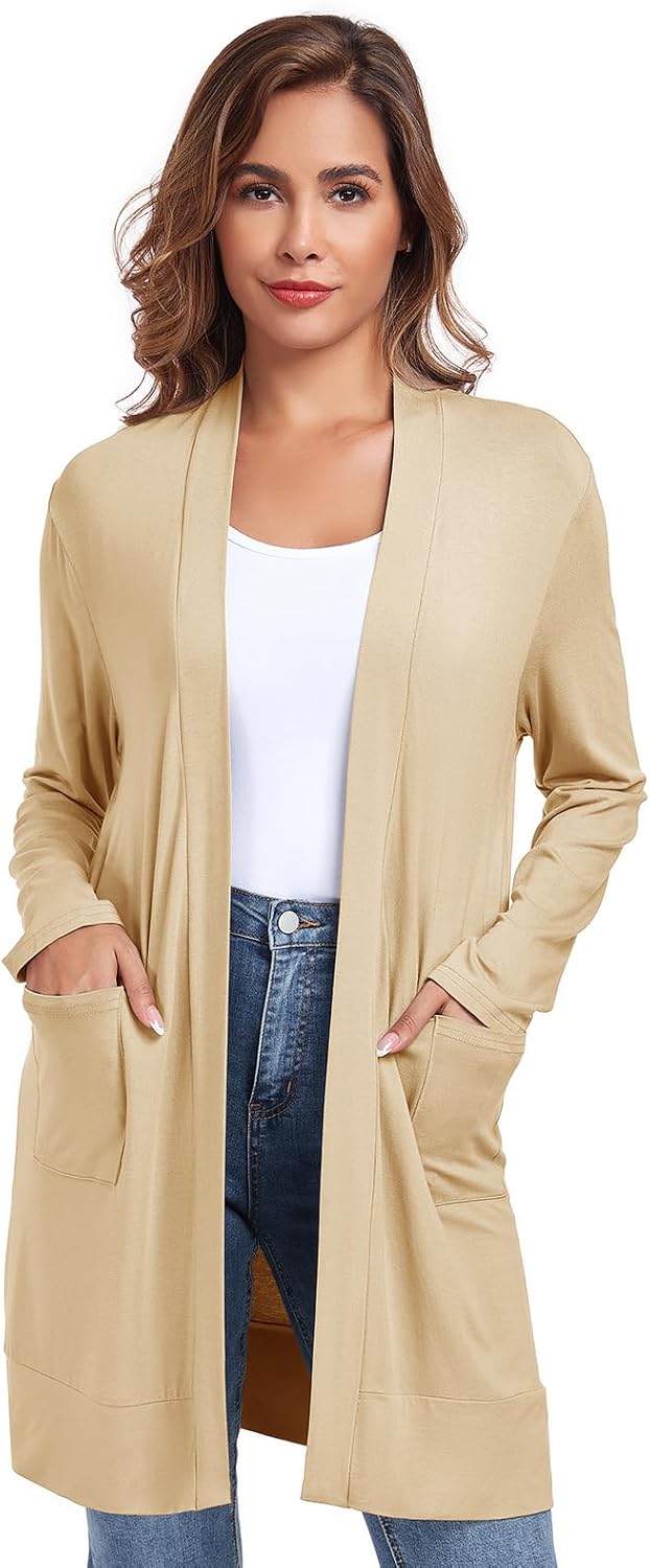 Womens Lightweight Cardigan with Pocket. Long Sleeve Open Front Casual Loose Cardigan