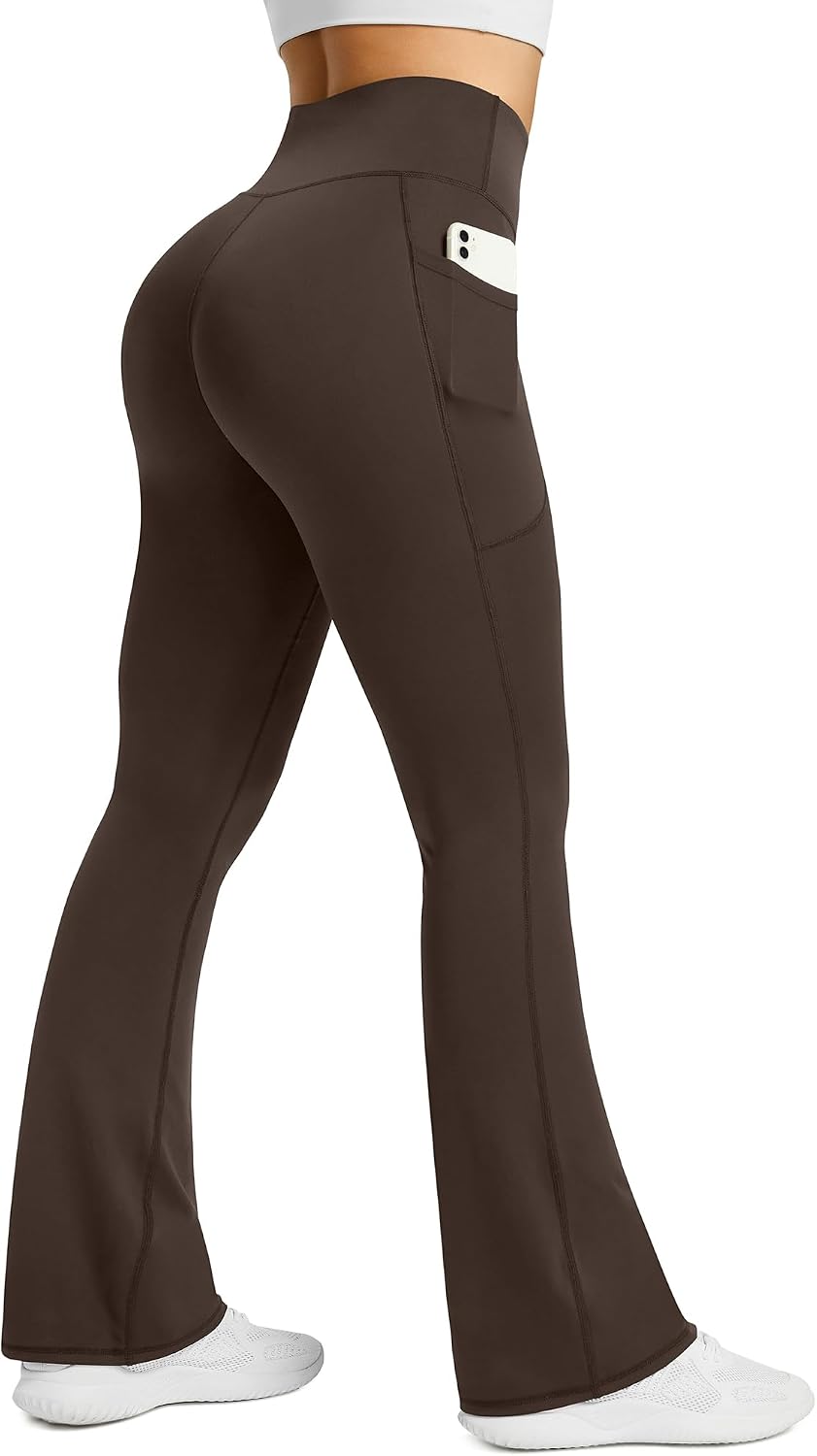 Womens Flared Yoga Pants with Pockets. High Waisted Flare Leggings Bell Bottom Bootcut Yoga Dress Pants Dark Grey