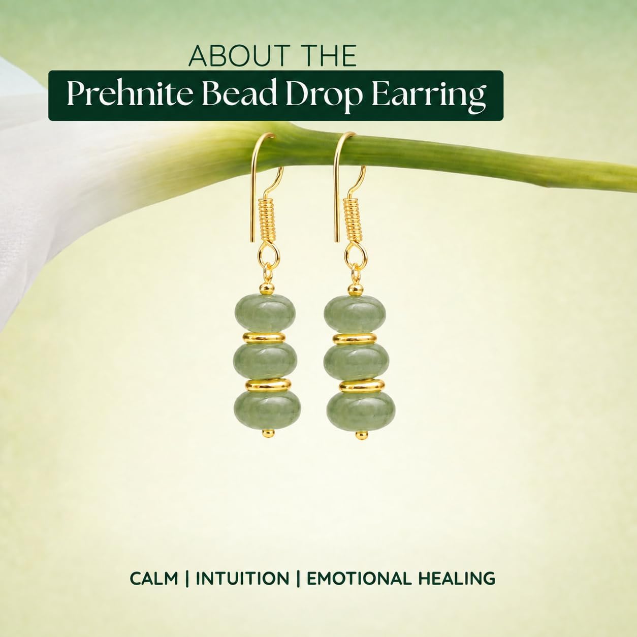 Handmade light green beaded dangle earrings ¡ª natural gemstone drops in soft sage on gold-plated brass. Boho. lightweight.