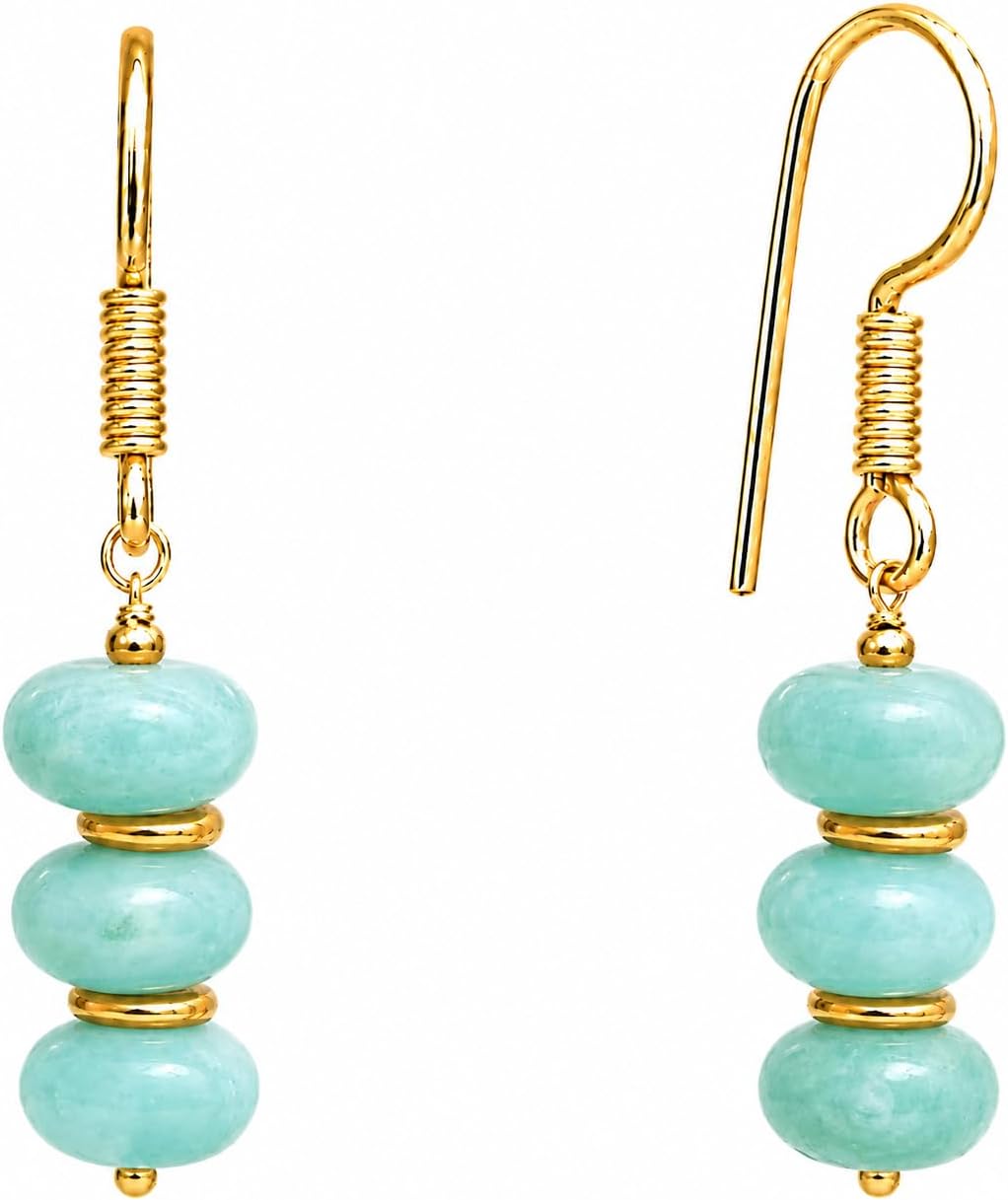 Handmade light green beaded dangle earrings ¡ª natural gemstone drops in soft sage on gold-plated brass. Boho. lightweight.