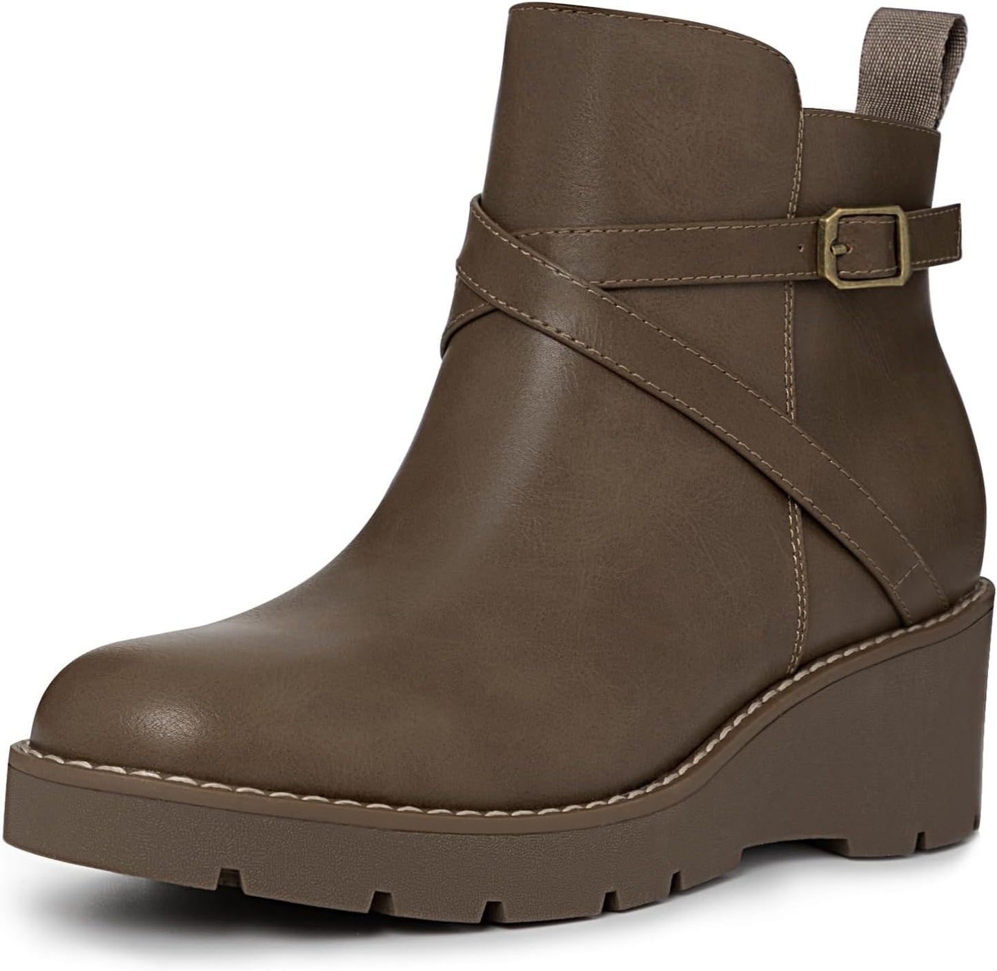 Wedge Boots for Women Fashion Platform Lug Sole Leather Buckle Zipper Short Ankle Booties Grey Size 5.5 | Ankle & Bootie