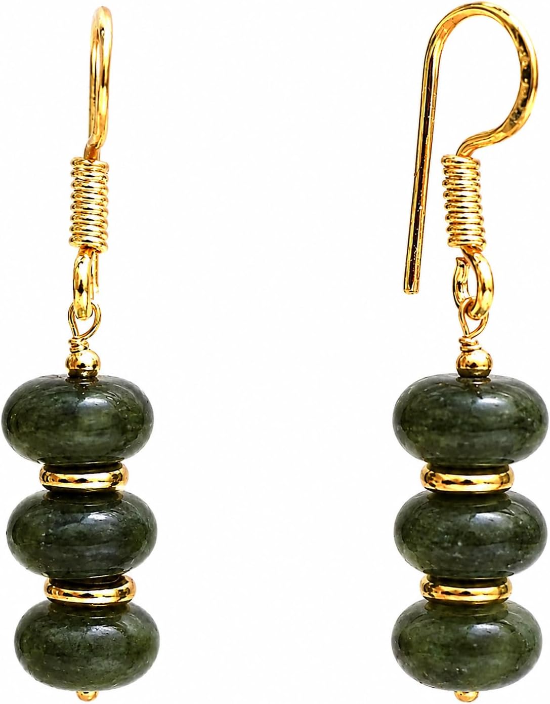 Handmade light green beaded dangle earrings ¡ª natural gemstone drops in soft sage on gold-plated brass. Boho. lightweight.