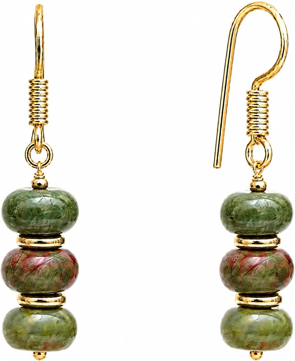 Handmade light green beaded dangle earrings ¡ª natural gemstone drops in soft sage on gold-plated brass. Boho. lightweight.