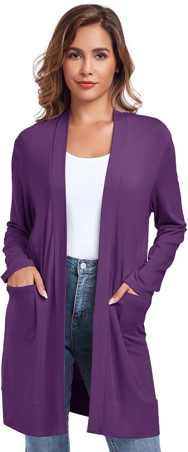 Womens Lightweight Cardigan with Pocket. Long Sleeve Open Front Casual Loose Cardigan