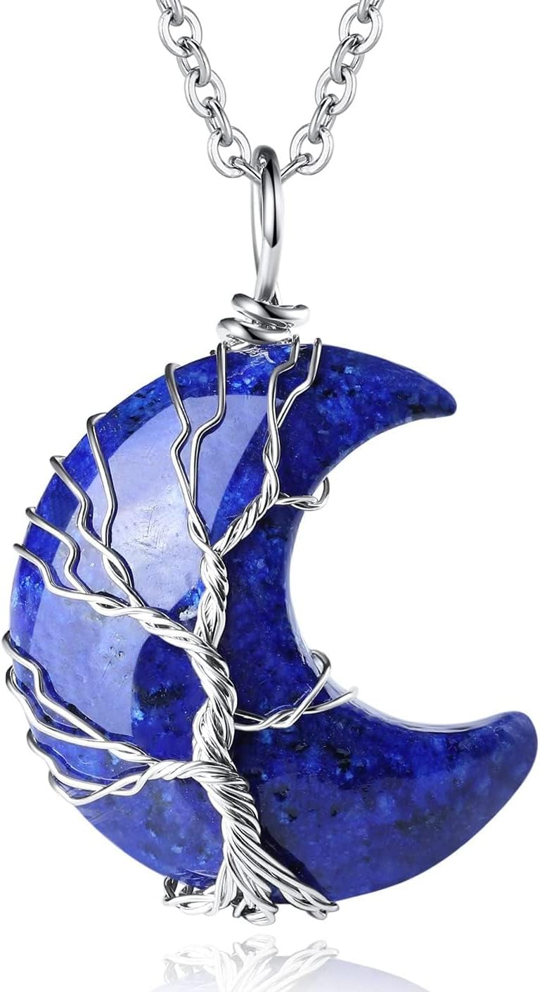 Women Crystal Moon Necklace for Women Purple Jewelry for Women Trendy Tree of Life Wire Wrapped Pendant Spiritual Witchy Gifts