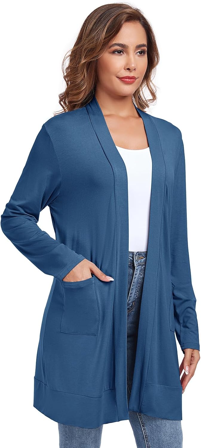 Womens Lightweight Cardigan with Pocket. Long Sleeve Open Front Casual Loose Cardigan