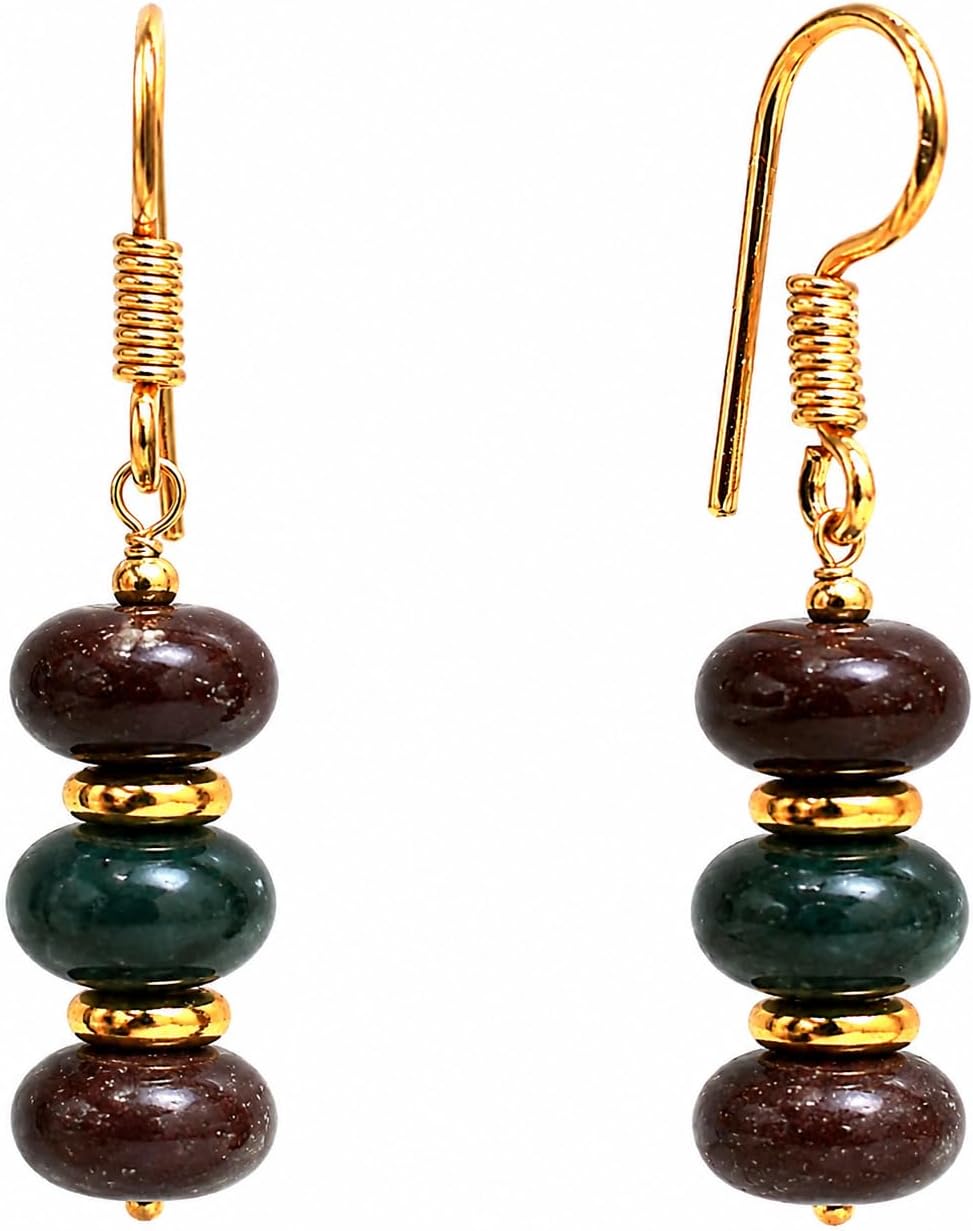 Handmade light green beaded dangle earrings ¡ª natural gemstone drops in soft sage on gold-plated brass. Boho. lightweight.