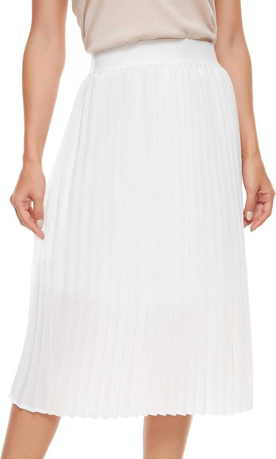 Womens Pleated Midi Skirt.High Waist Swing Summer Pleated Skirt Casual Chiffon Elastic A-line Long Skirts