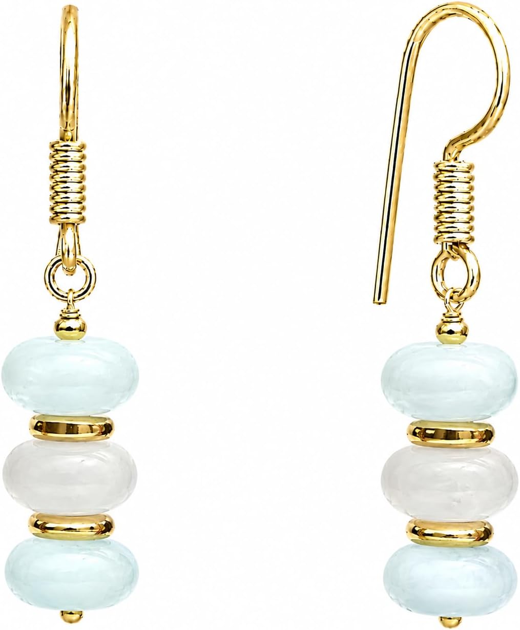 Handmade light green beaded dangle earrings ¡ª natural gemstone drops in soft sage on gold-plated brass. Boho. lightweight.