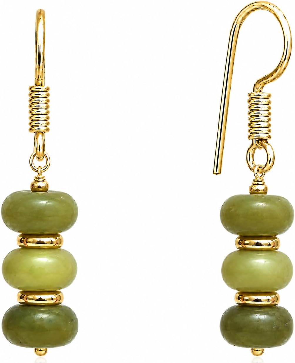 Handmade light green beaded dangle earrings ¡ª natural gemstone drops in soft sage on gold-plated brass. Boho. lightweight.