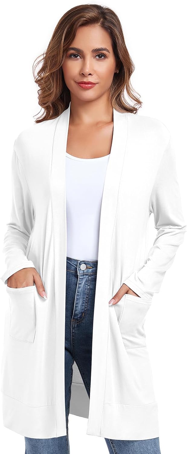 Womens Lightweight Cardigan with Pocket. Long Sleeve Open Front Casual Loose Cardigan