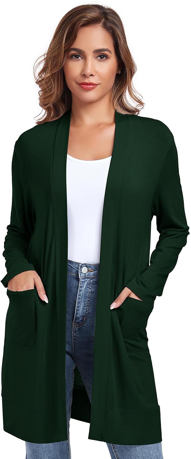 Womens Lightweight Cardigan with Pocket. Long Sleeve Open Front Casual Loose Cardigan
