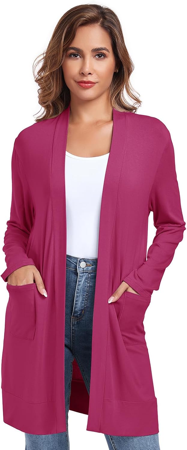 Womens Lightweight Cardigan with Pocket. Long Sleeve Open Front Casual Loose Cardigan