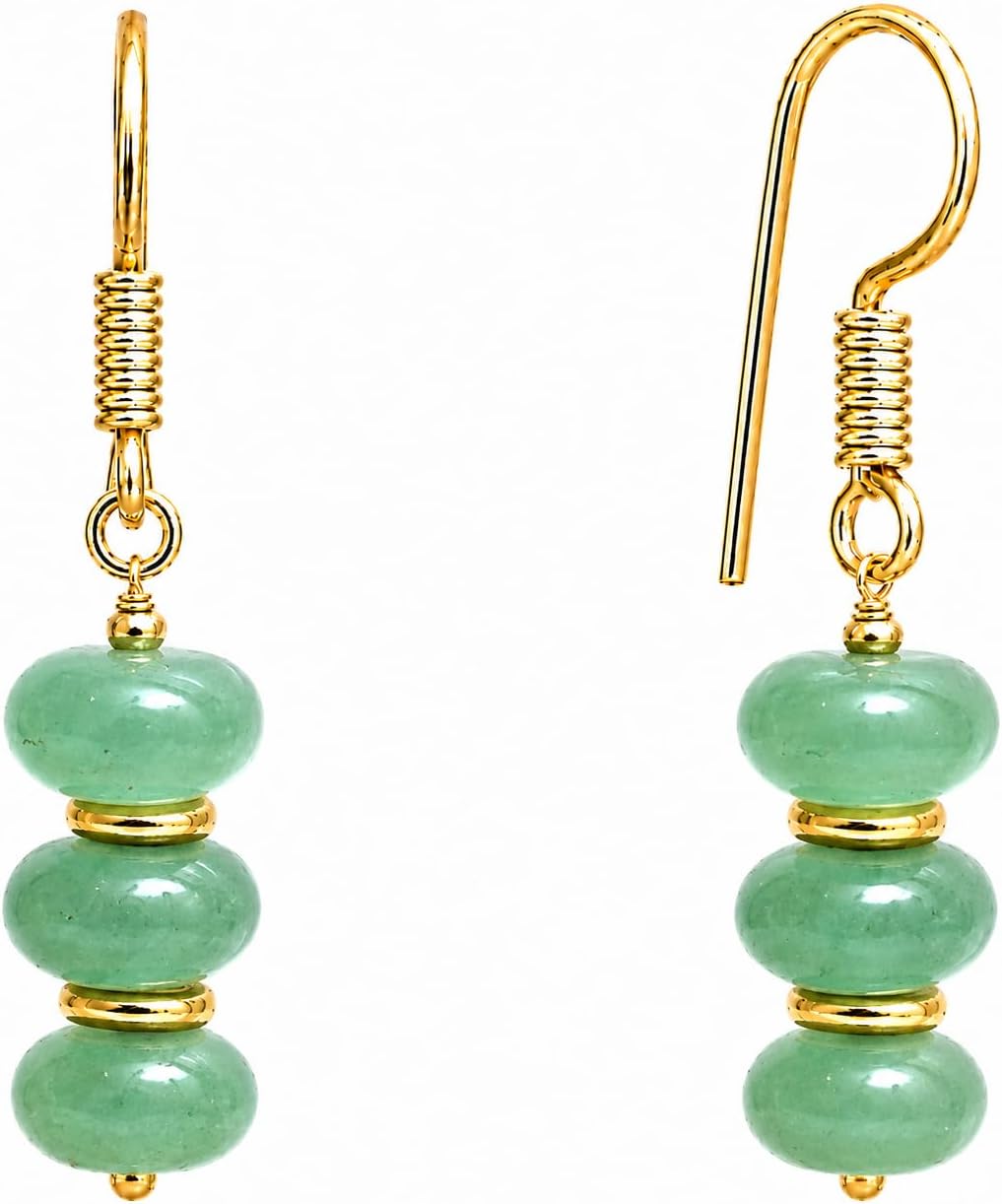 Handmade light green beaded dangle earrings ¡ª natural gemstone drops in soft sage on gold-plated brass. Boho. lightweight.
