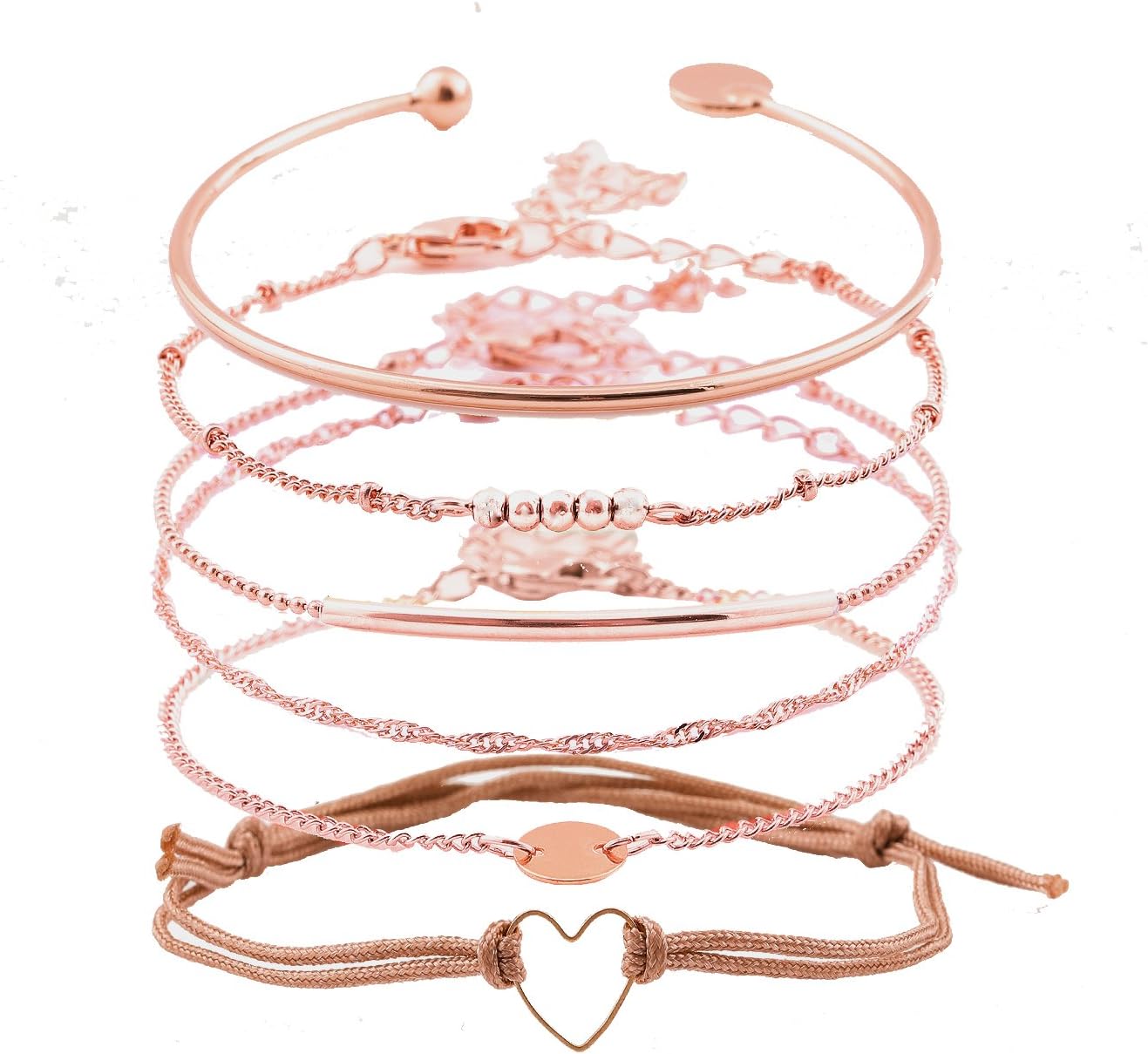 Charm Bracelets Set Bohemian Multiple Layered Beaded Bracelet for Women Delicate Chain Bracelet Bangle Cuff (Multicolor)
