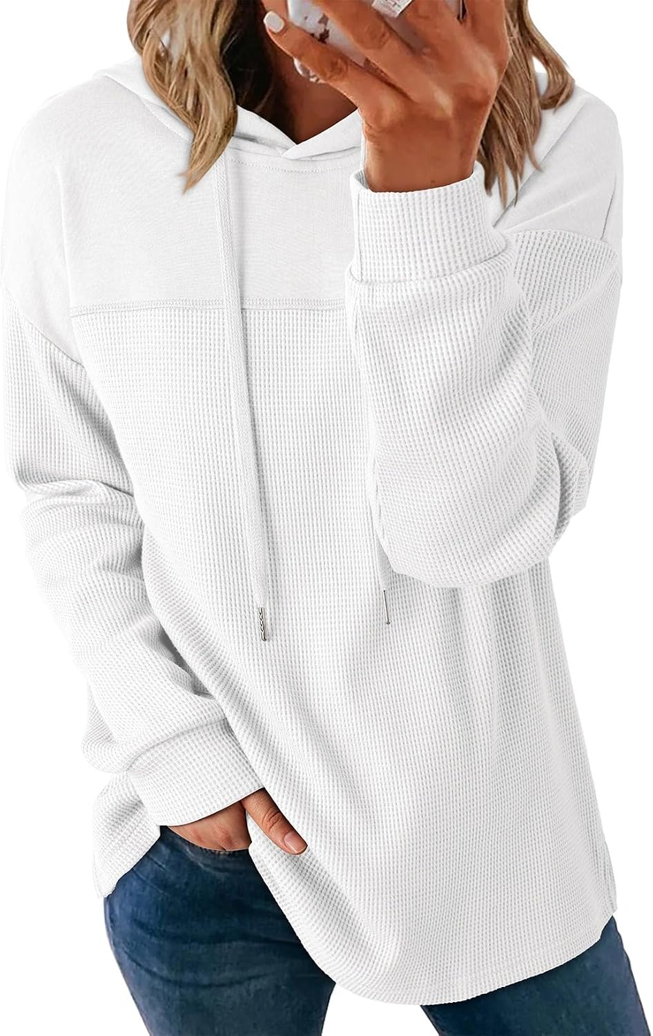 Lightweight Waffle Knit. Trendy Pullover Hooded Tops. Daily Casual. Fashion Clothing. Winter Clothes