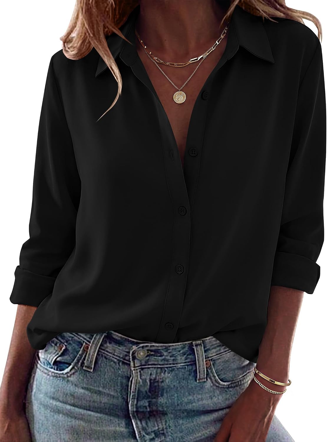 Women Button Down Shirt Dressy Casual Blouses | V Neck Collared Tops. Fall Fashion Clothing Purple